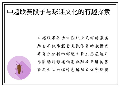 中超联赛段子与球迷文化的有趣探索